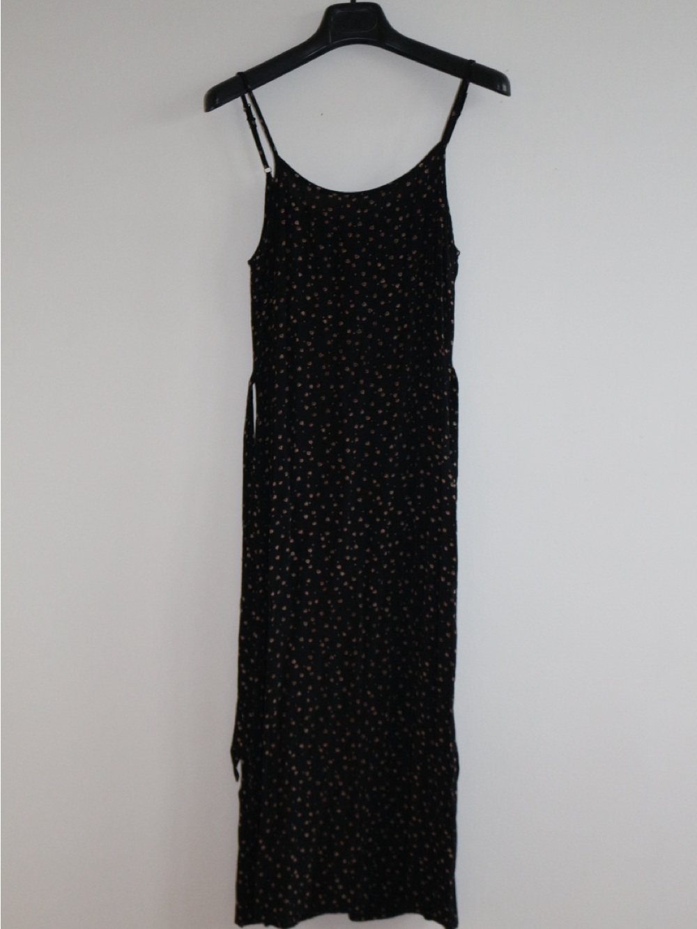 Brandy Melville Black Midi Dress with Tiny Pink Floral Print